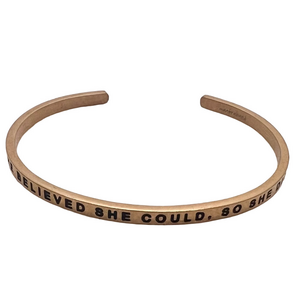 Mantraband She believed she could so she did motivational gold cuff bracelet